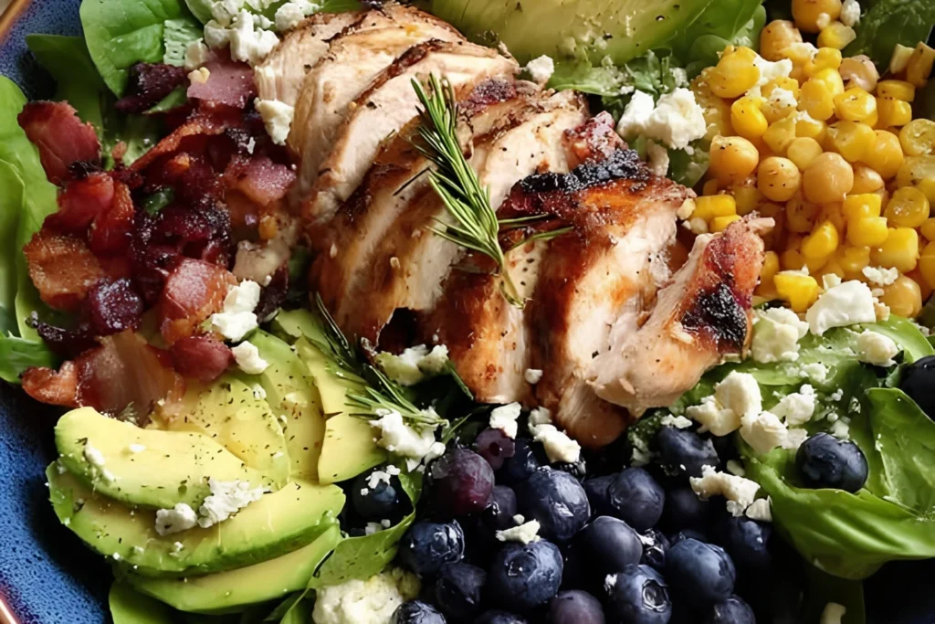 Healthy Chicken & Avacado Salad With Blueberries And Balsamic Dressing